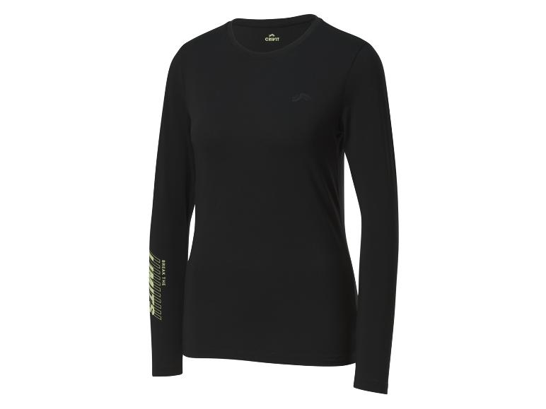 T-shirt noir à manches longues Crivit avec l'inscription 'Break the Limits'.