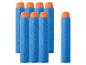 Fléchettes de jouet bleues avec des pointes oranges, disposées verticalement.