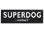 Une étiquette de chien en cuir noir avec le texte 'Superdog' et le logo 'Zoodfari'.
