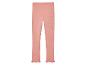 Leggings en tricot rose avec des volants en bas.
