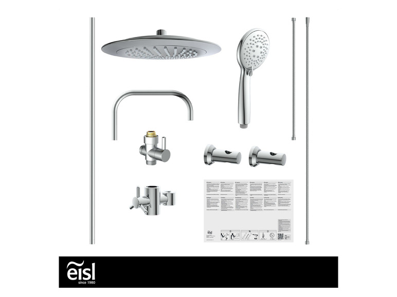 Ensemble de douche avec pomme de douche pluie, pomme de douche à main et accessoires Eisl.