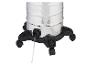 Un aspirateur Parkside en acier inoxydable avec des roues et un drain d'eau.