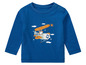 T-shirt bleu à manches longues avec un imprimé d'un ours dans un avion.