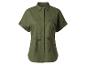 Chemise courte en lin vert olive, style militaire.