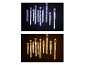 Deux images de guirlandes lumineuses LED en forme de stalactites, une blanche et une jaune chaude.