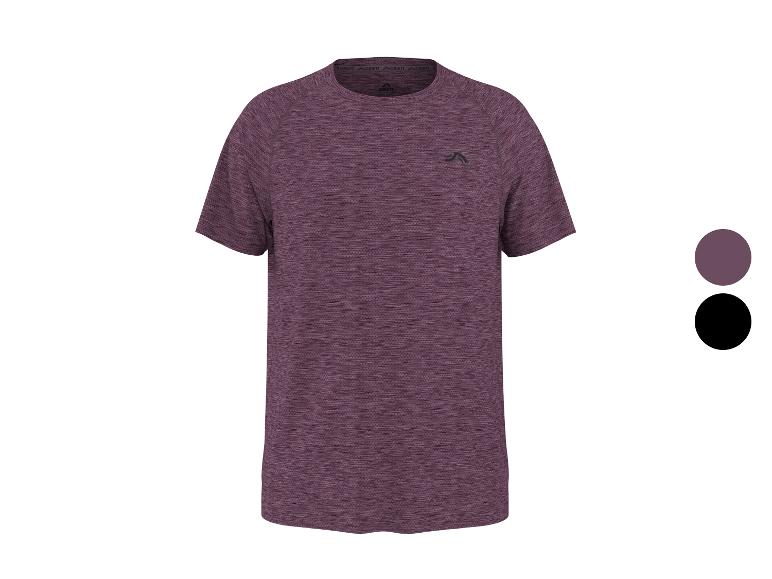 T-shirt de sport violet à manches courtes avec un petit logo sur la poitrine, avec des échantillons de couleur.