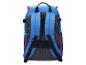 Sac à dos bleu avec bretelles rembourrées et sangles réglables, vue arrière.