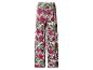 Pantalon large pour femme avec motif tropical de fleurs roses et feuilles vertes.