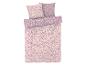 Parure de lit avec motif floral, comprenant un drap, une taie d'oreiller et une taie de traversin.