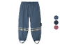Pantalon de pluie enfant bleu avec bandes réfléchissantes.