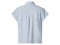 Chemise femme à manches courtes rayée bleu clair, vue de dos.