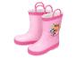 Bottes de pluie roses pour enfants avec des personnages de dessins animés et des dinosaures.