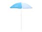 Parasol bicolore, bleu clair et blanc, avec un mât blanc.