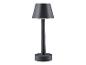Une lampe de table grise avec un pied cylindrique et un abat-jour rond.