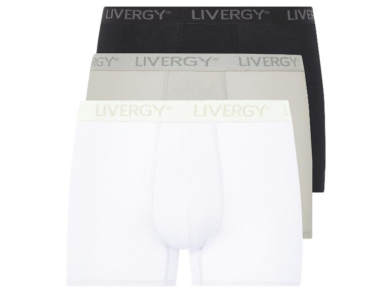 Trois boxers Livery en blanc, beige et noir.