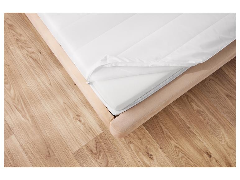 Un matelas blanc sur un sommier beige.