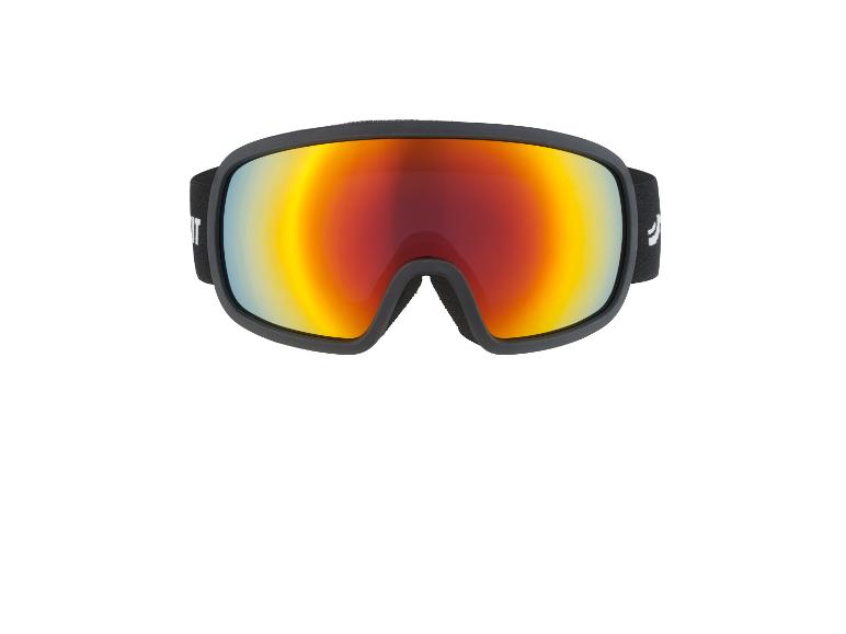 Masque de ski noir avec verres miroirs orange.
