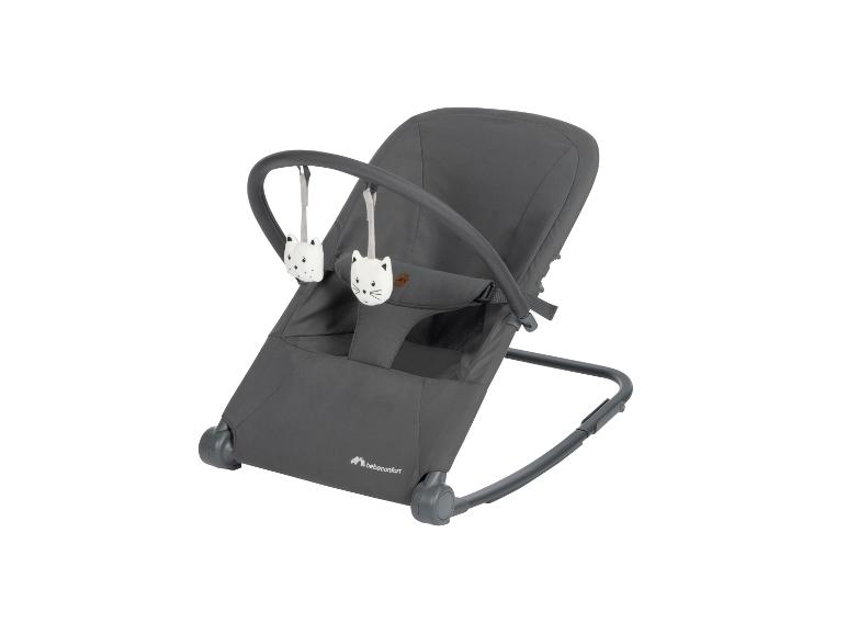 Transat bébé Bebeconfort gris foncé avec deux jouets chats suspendus