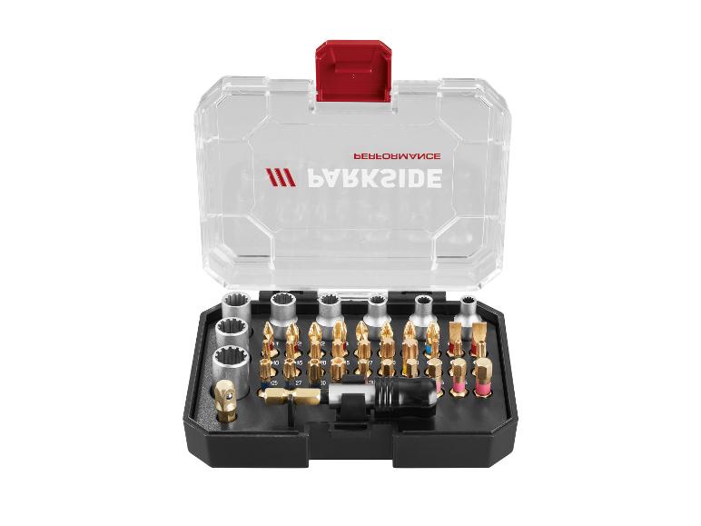 Jeu d'embouts et douilles Parkside dans un coffret de rangement.