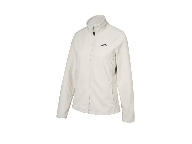 Veste polaire crème avec fermeture éclair et logo sur la poitrine.
