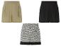 Trois shorts taille haute : beige, noirs et imprimés.