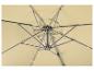 Vue de dessous d'un parasol de jardin beige avec sa structure métallique visible