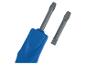 Tournevis bleu avec embouts gris interchangeables, un cruciforme et un plat.