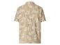Chemise beige à manches courtes avec motif de feuilles de palmier blanches, vue arrière.