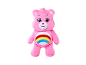 Ours en peluche rose avec un arc-en-ciel sur le ventre