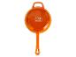 Poêle à frire orange avec manche et pictogrammes de compatibilité de cuisson.