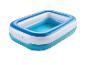 Piscine gonflable rectangulaire bleue et blanche pour enfants.