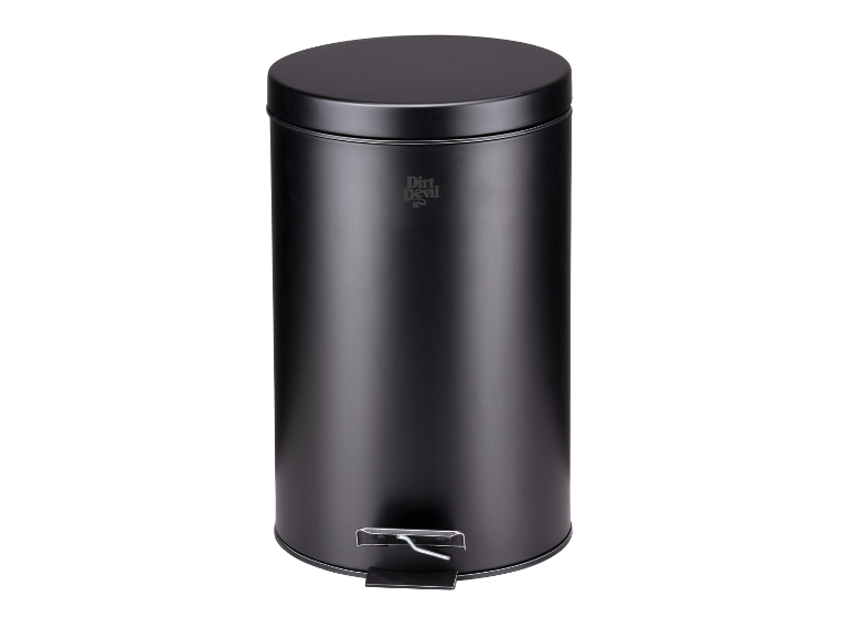 Une poubelle à pédale Dirt Devil noire en métal.