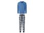 Pyjama homme bleu et à carreaux avec motif 'Coffee Club Everyday'.