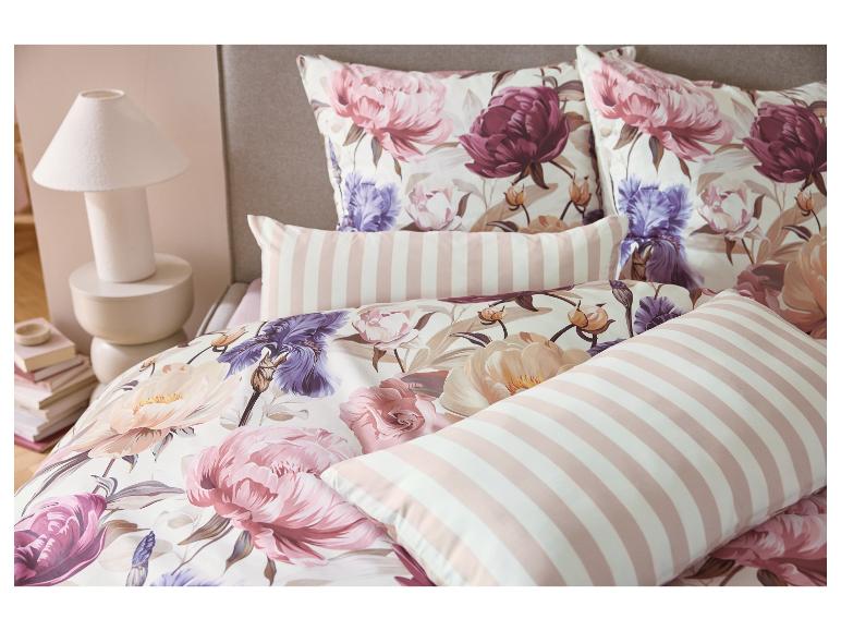 Parure de lit réversible en satin de microfibre LIVARNO home à motifs floraux et rayés