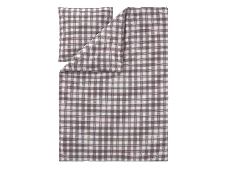 Parure de lit LIVARNO® CVC Feinbiber à carreaux rouges et gris, avec housse de couette et taie d'oreiller.