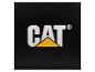 Logo Cat sur un fond noir texturé.