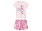 Pyjama rose pour fille avec haut à manches courtes et short fleuri.