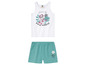 Un débardeur blanc et un short turquoise avec un imprimé Paw Patrol.