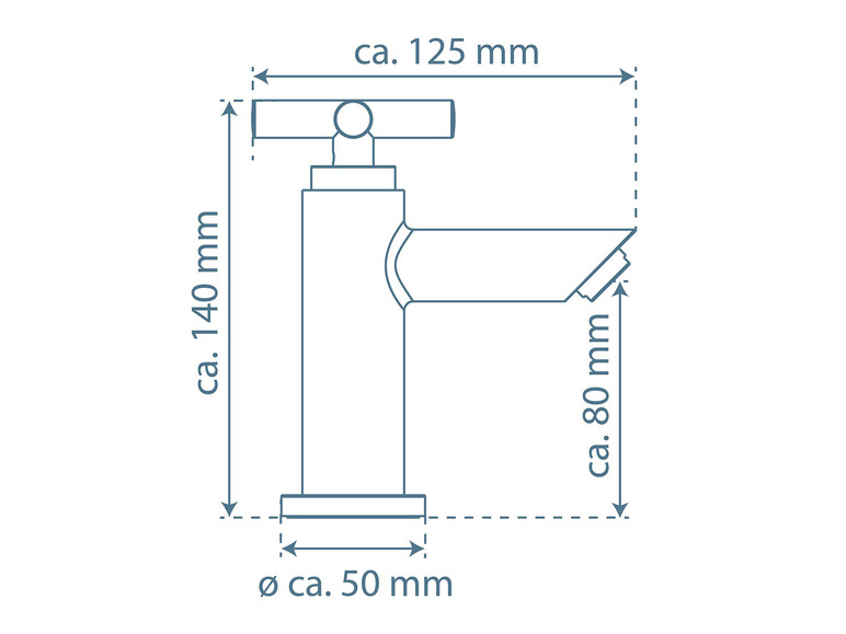 Un schéma d'un robinet avec ses dimensions.