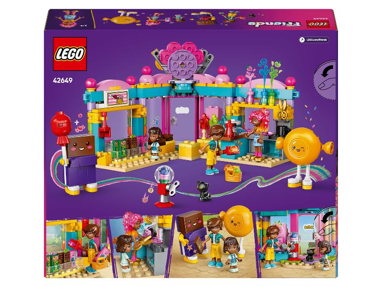 Ensemble LEGO Friends 42649 avec magasin de bonbons et figurines.