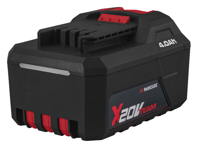 Batterie d'outil électrique sans fil noire et rouge de 4,0Ah avec le marquage X20V Team.