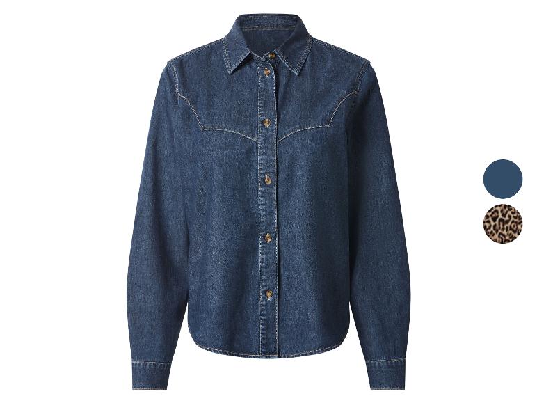 Chemise en jean femme à manches longues avec boutons, bleu foncé