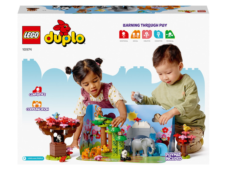 Ensemble de jeu Lego Duplo avec des animaux et un tapis de jeu.