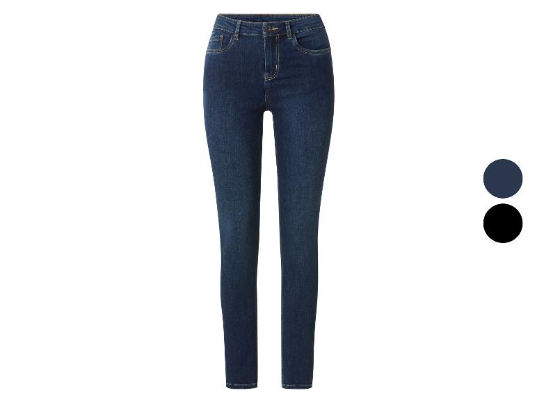 Jean slim femme bleu foncé avec deux options de couleur.