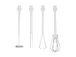 Quatre accessoires différents pour un mixeur plongeant.