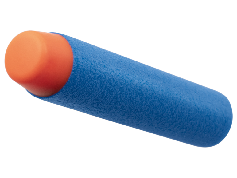 Flèche Nerf bleue avec une pointe orange.