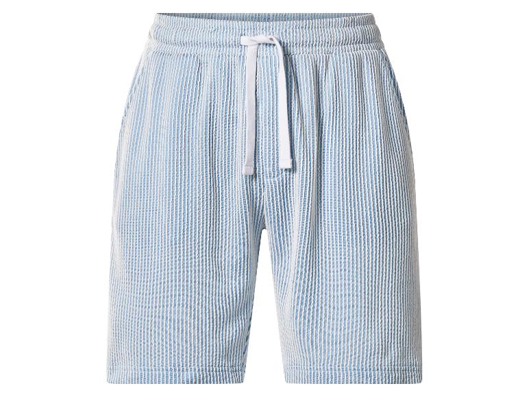 Shorts seersucker rayés bleus et blancs pour homme avec cordon de serrage blanc