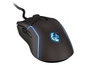 Une souris de jeu noire avec un éclairage bleu et un logo de gorille