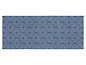 Un tapis bleu avec un motif géométrique blanc.