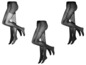 Trois paires de collants noirs avec des motifs différents.